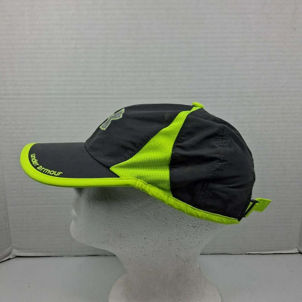 Under Armour Womens HeatGear Running‎ Hat Gray Neon Green Adjustable OSFA